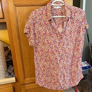 beachlunchlounge Floral Button Down Shirt - Pink and White